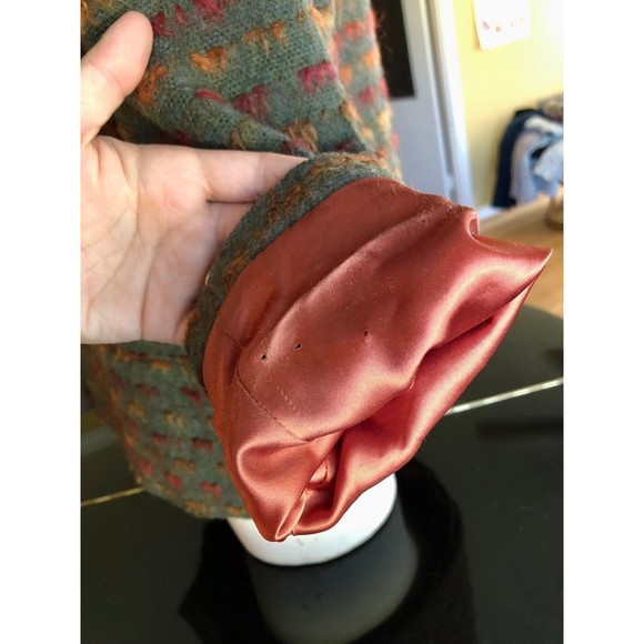 Vintage Elliot Lauren Open Front Textured Wool Blazer Jacket Brown Orange Silk - Picture 10 of 12